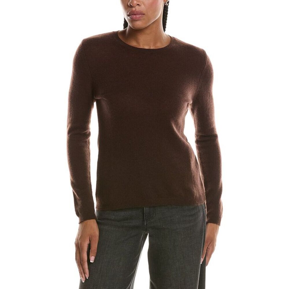 Forte Cashmere Womens  Basic Crewneck 100% Cashmere Sweater, Brown